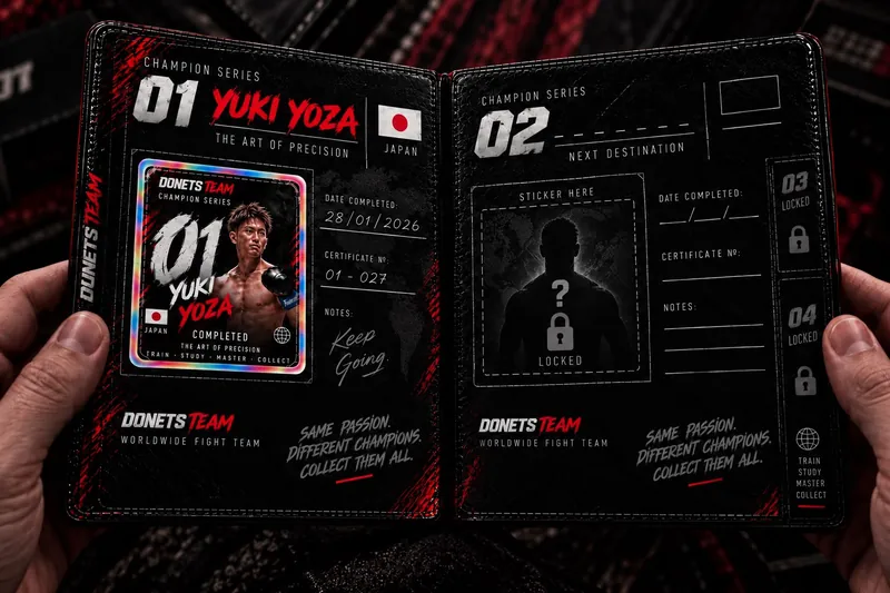 Образец разворота Champion Passport с карточкой завершённой серии